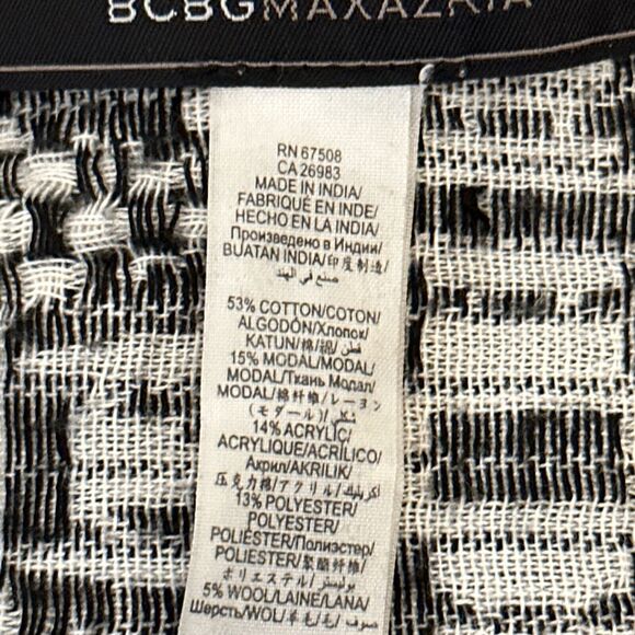 BCBGMAXAZRIA Womens Boho Poncho Wrap Sweater One Size Black Beige Fringe Trim - Picture 8 of 8